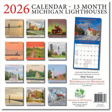 Load image into Gallery viewer, 2026 MICHIGAN LIGHTHOUSES 13 month Wall Calendar (12"x12")