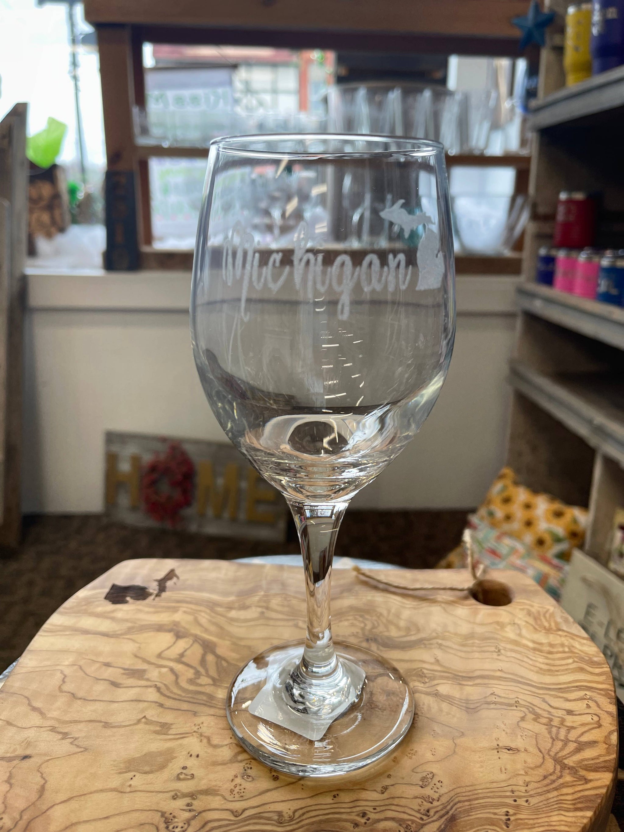 Classic Long Stem Wine Glass 14 oz Laser Etched Michigan  MI Creator's Cove