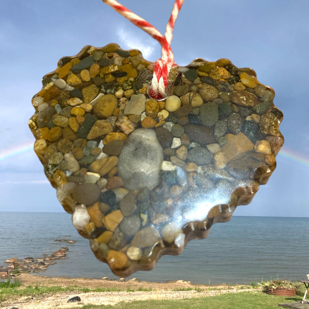 Lake Huron Michigan Heart Shaped Petoskey Stone Ornament