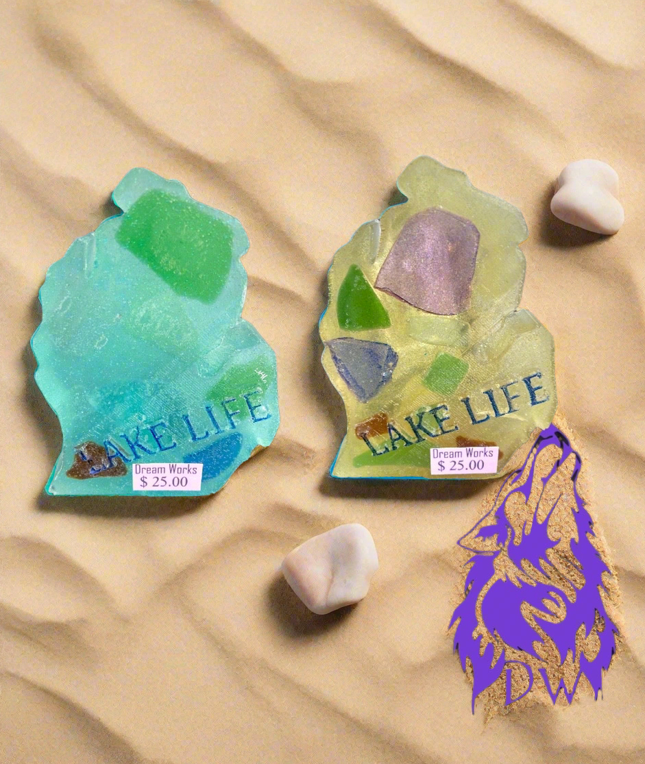 Michigan Lake Life Beach Glass Resin Decor