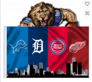 Lions Tigers Pistons Red Wings Flag