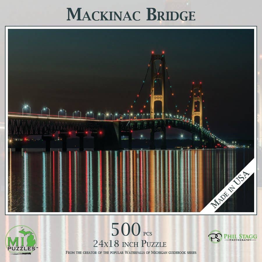 Mackinac Bridge - Night with Lights - 500 Piece Puzzle