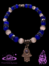 Load image into Gallery viewer, Evil Eye Hamsa Hand Blue Tiger Eye Bracelet - Dream Works By Marlo
